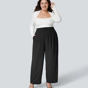 NWT HALARA SIZE 1X BLACK HIGH WAIST BUTTON ZIPPER SIDE POCKET STRAIGHT LEG PANTS